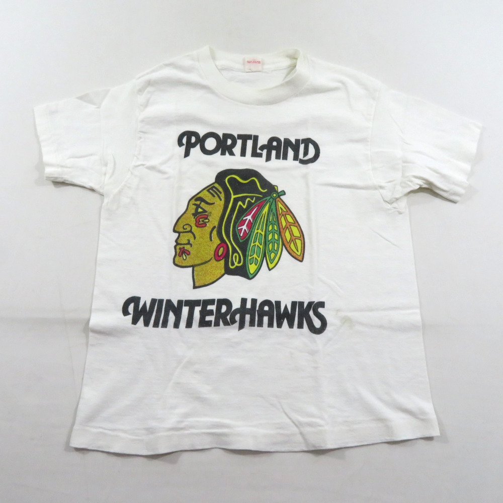 1970s Portland Winterhawks T-Shirt White Black Healthknit Brand Hockey